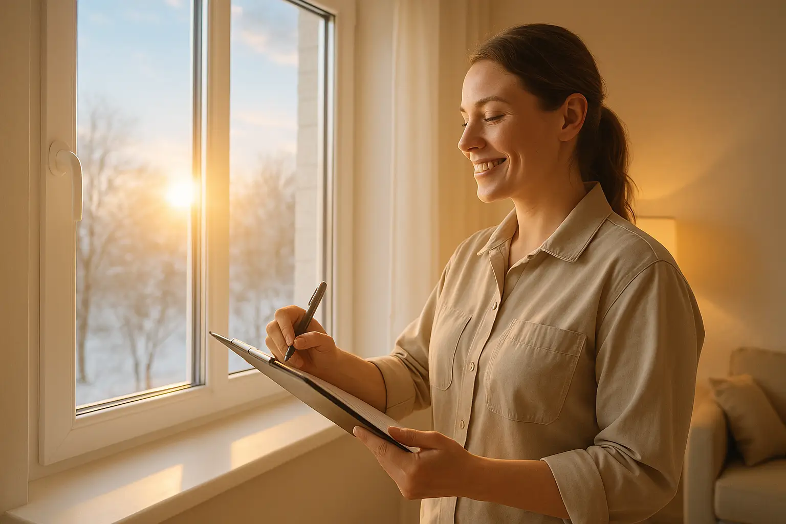 сотрудница проверяет готовые окна на заводе